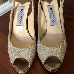 Nova Glitter Peep-Toe Slingback Pumps